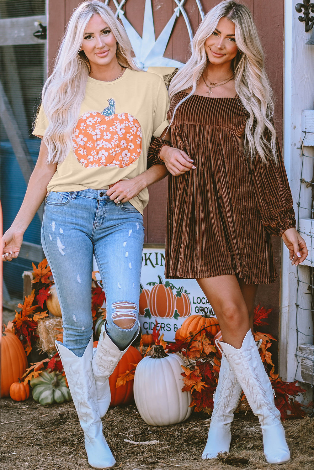 Khaki Sweet Floral Pumpkin Graphic Tee