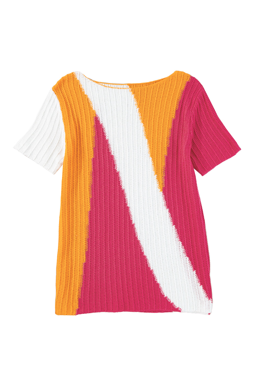 Orange Knit Colorblock Short Sleeve Sweater