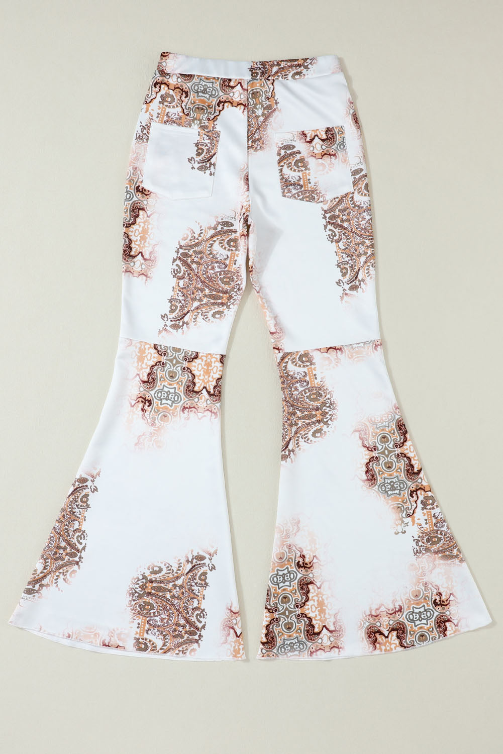 White Western Vintage Print High Waist Bell Pants