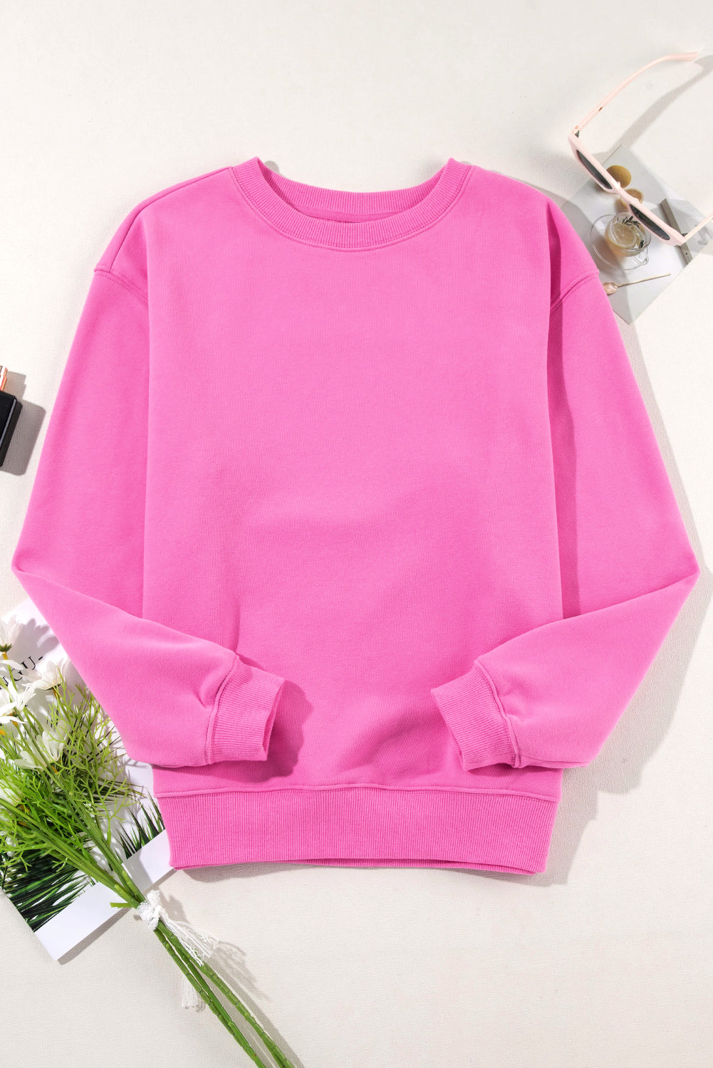 Meadow Mauve Solid Fleece Lined Drop Shoulder Terry Sweatshirt