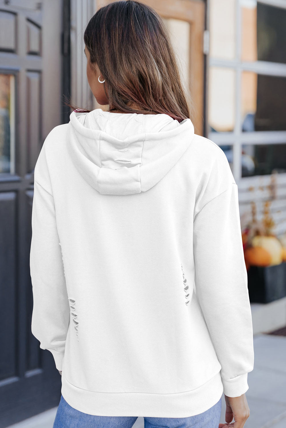 White LOS ANGELES CALIFORNIA Graphic Distressed Sleeve Hoodie