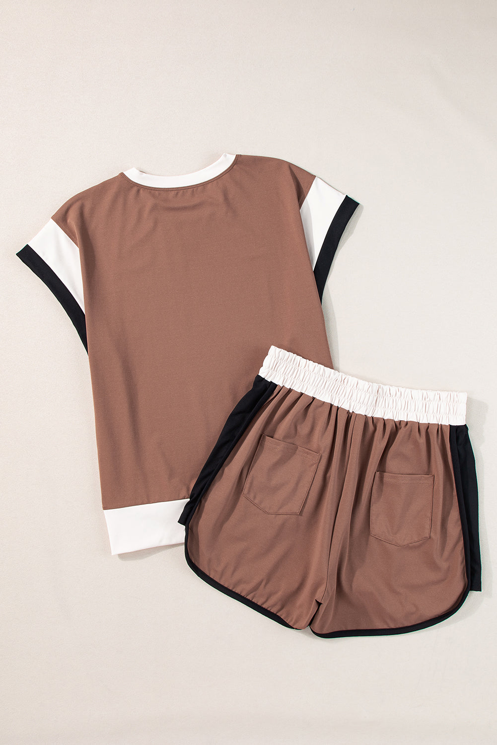 Rose Red Contrast Trim Cap Sleeve Tee Shorts Set