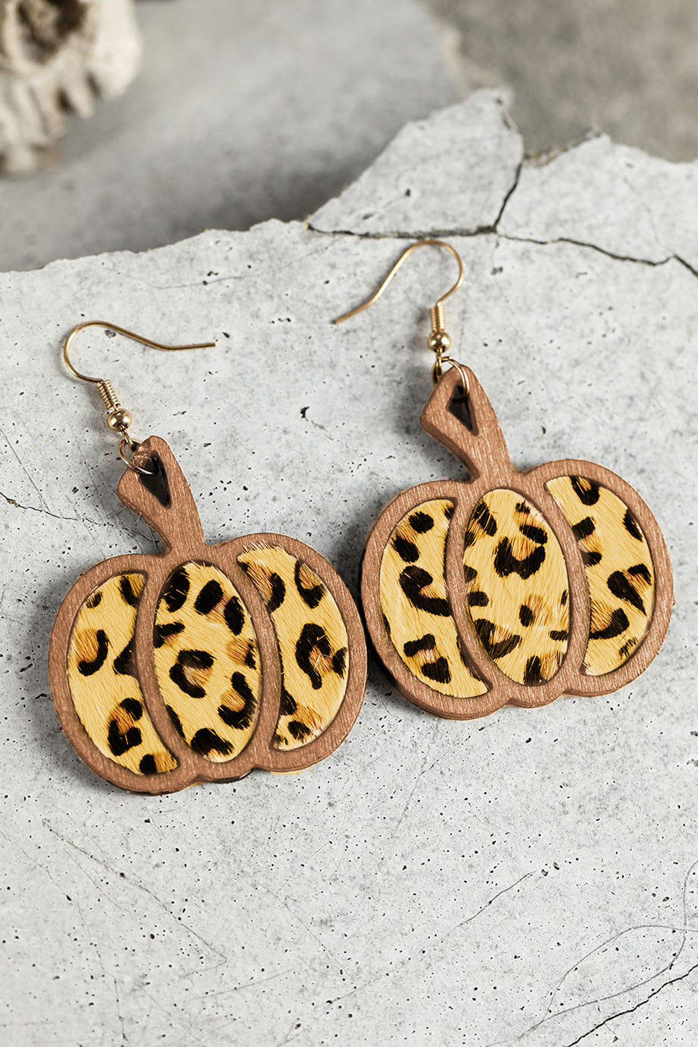 Brown Animal Print Pumpkin Shape Drop Earrings