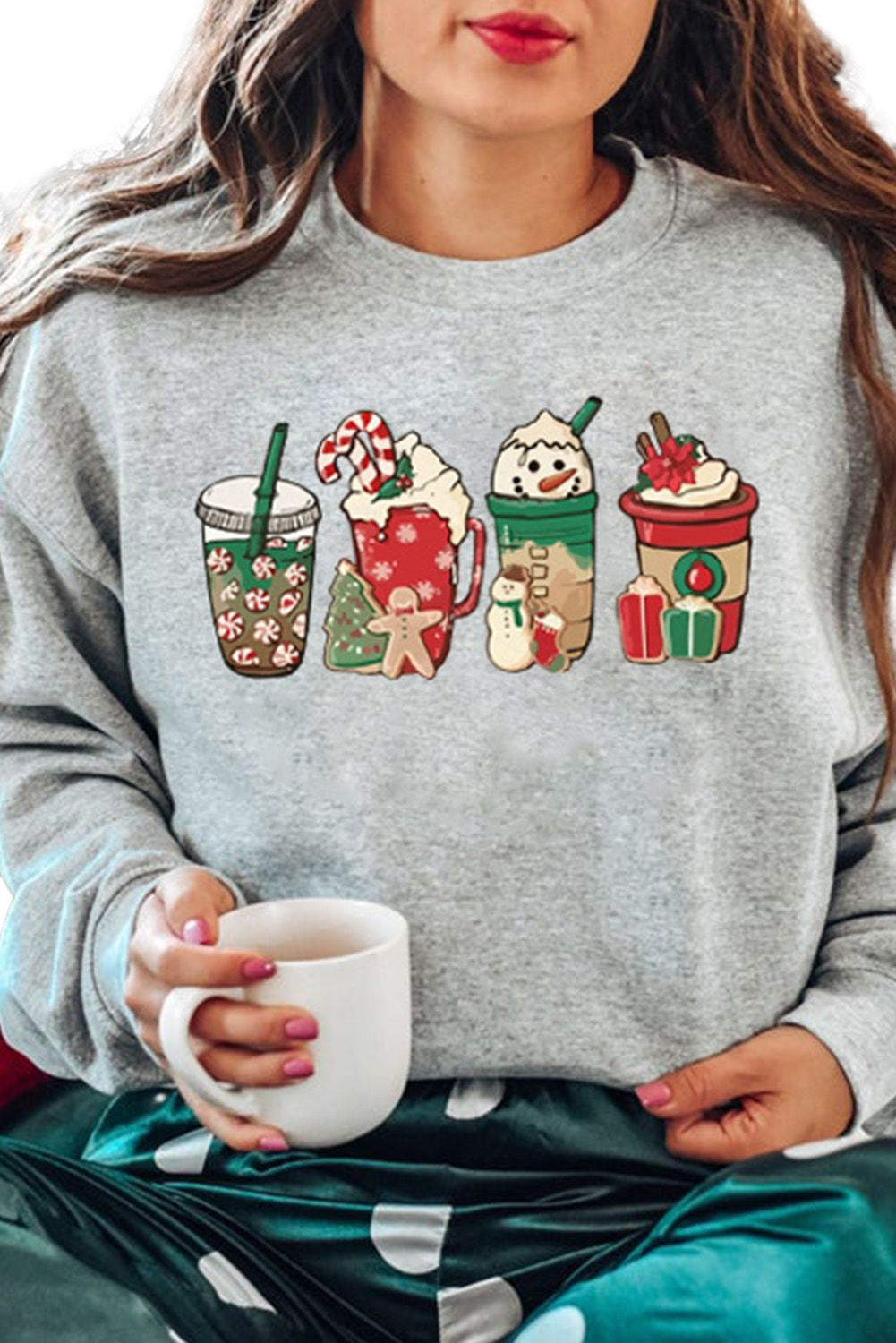 Gray Sweet Christmas Drinks Graphic Sweatshirt