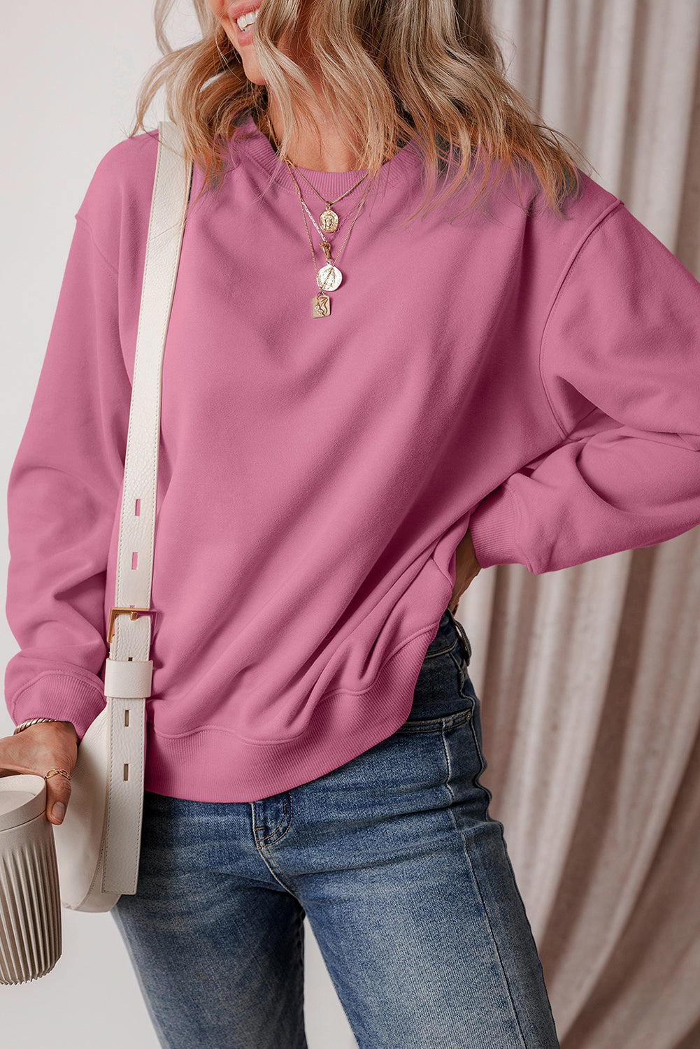 Meadow Mauve Solid Fleece Lined Drop Shoulder Terry Sweatshirt