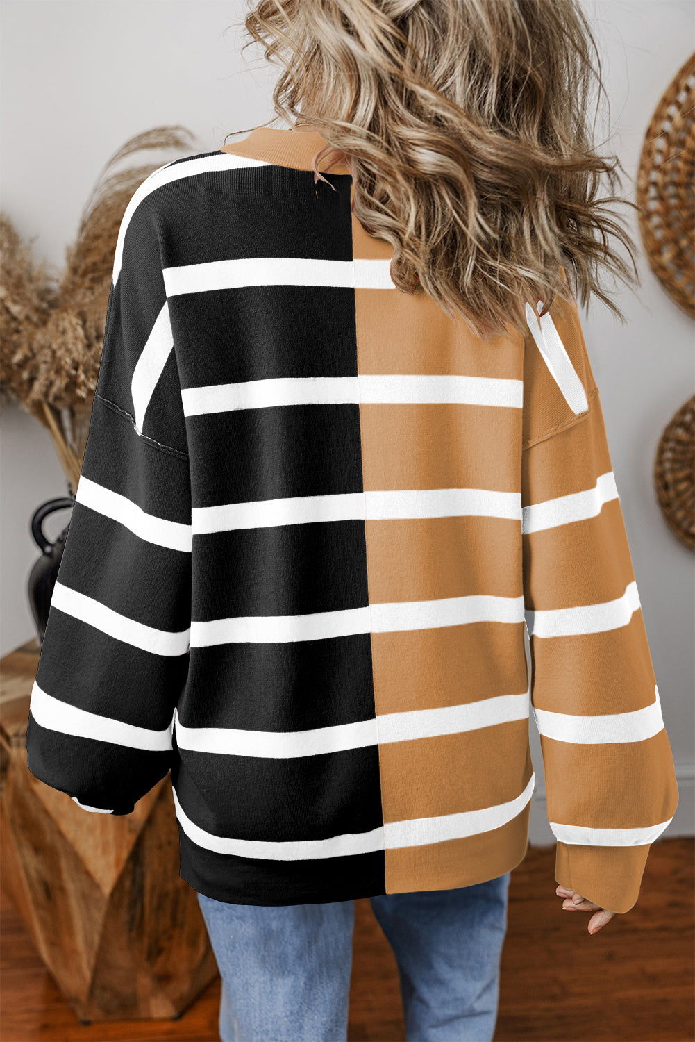 Pink Stripe Colorblock Oversized Sweater