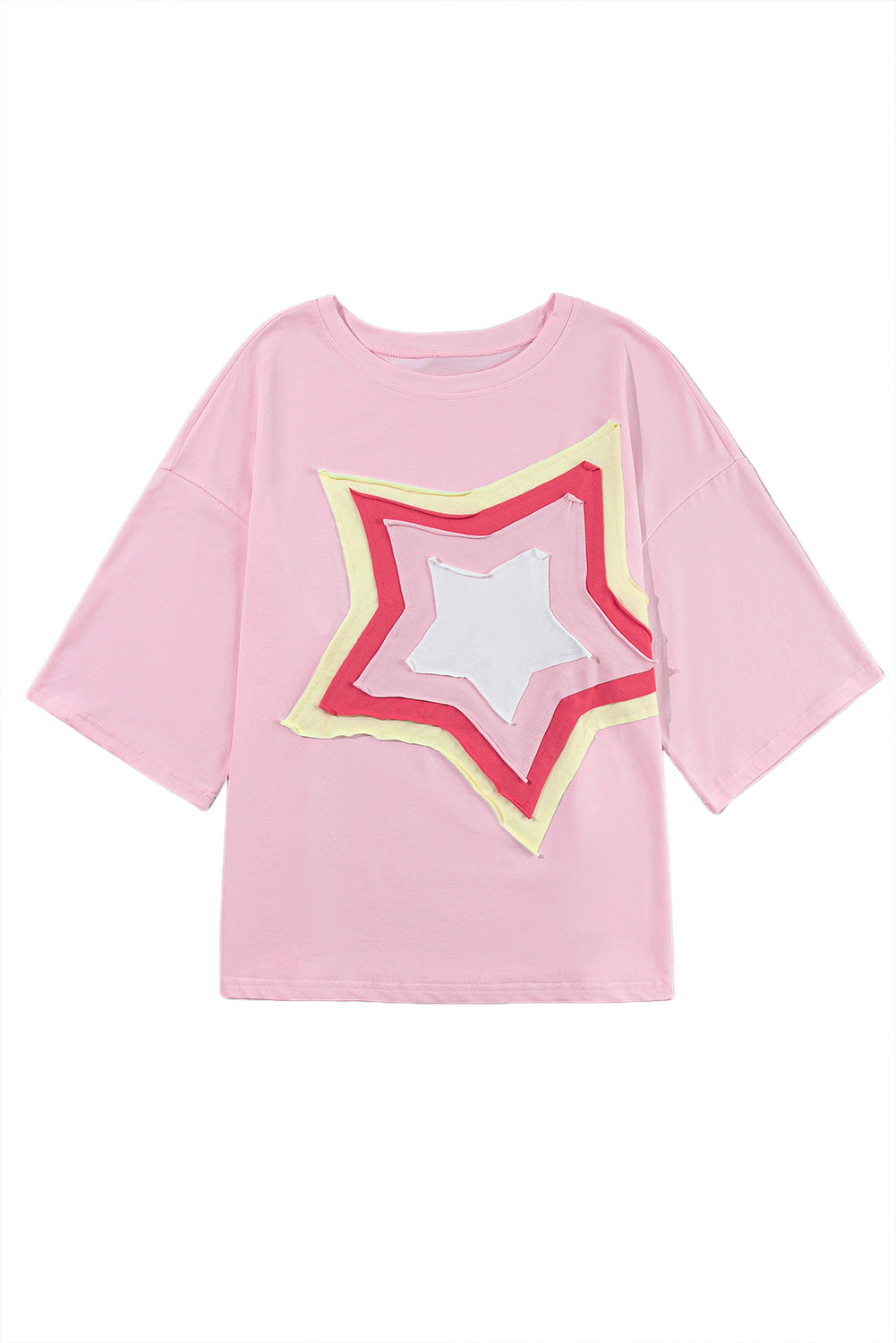 Moonlight Jade Colorblock Star Patched Half Sleeve Oversized Tee