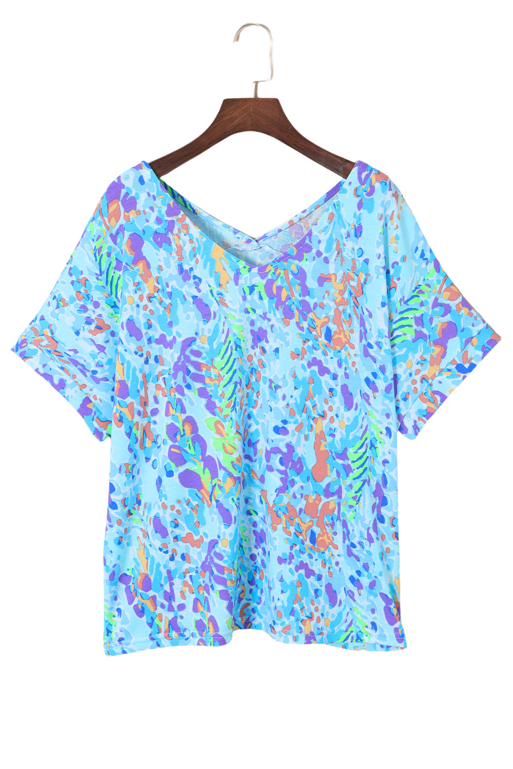 Sky Blue Loose Painted Floral Tee