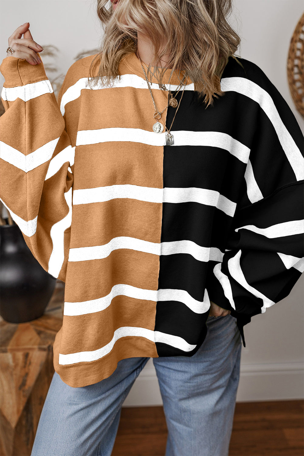 Pink Stripe Colorblock Oversized Sweater