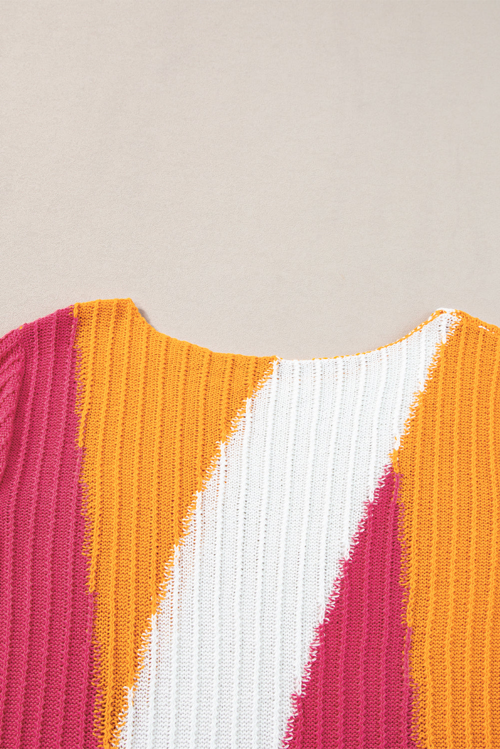 Orange Knit Colorblock Short Sleeve Sweater