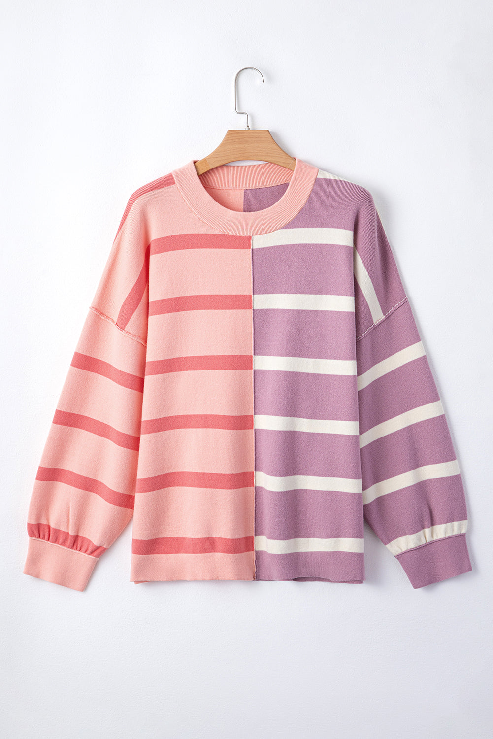 Pink Stripe Colorblock Oversized Sweater