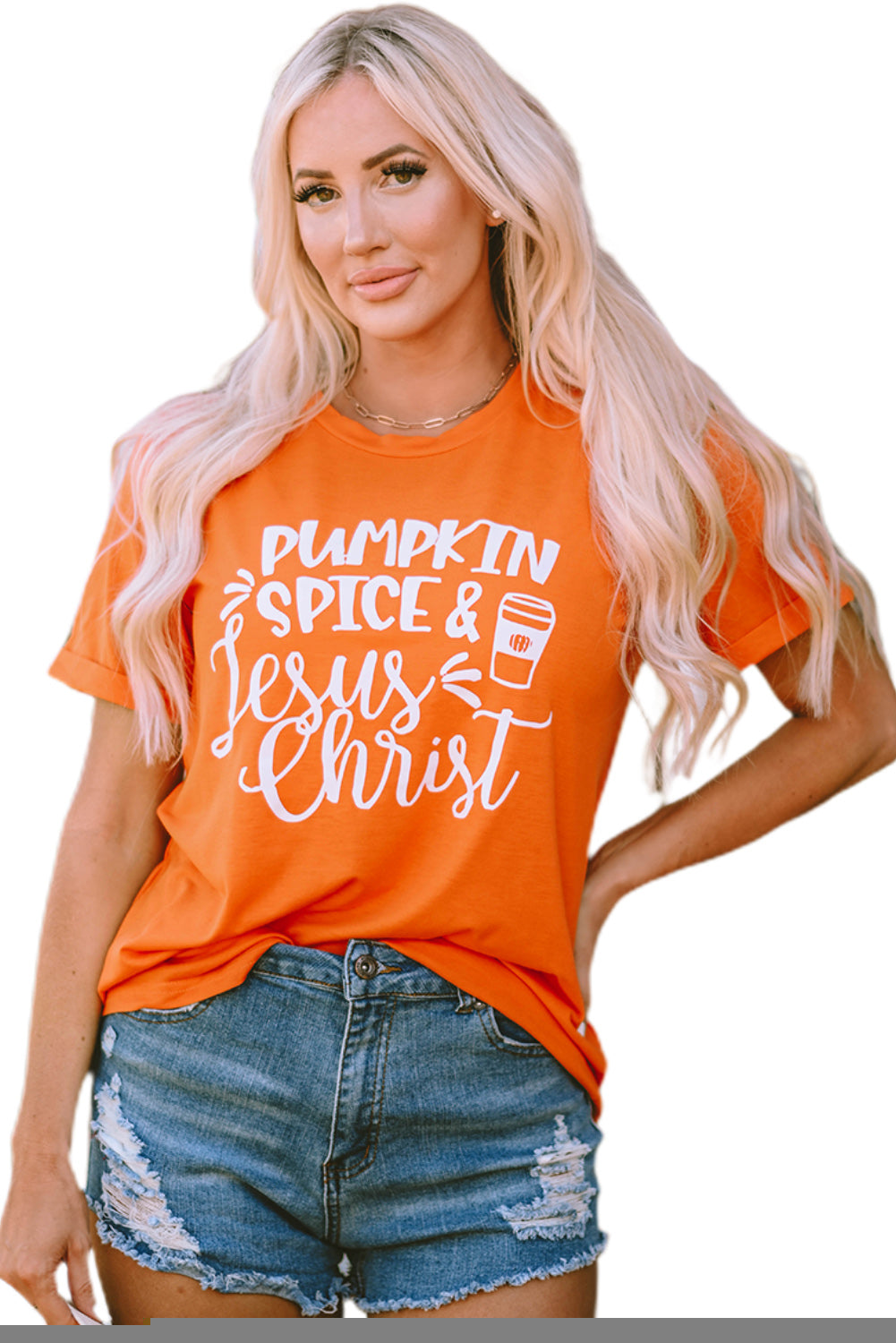 Orange PUMPKIN SPICE & Jesus Christ Graphic T-shirt