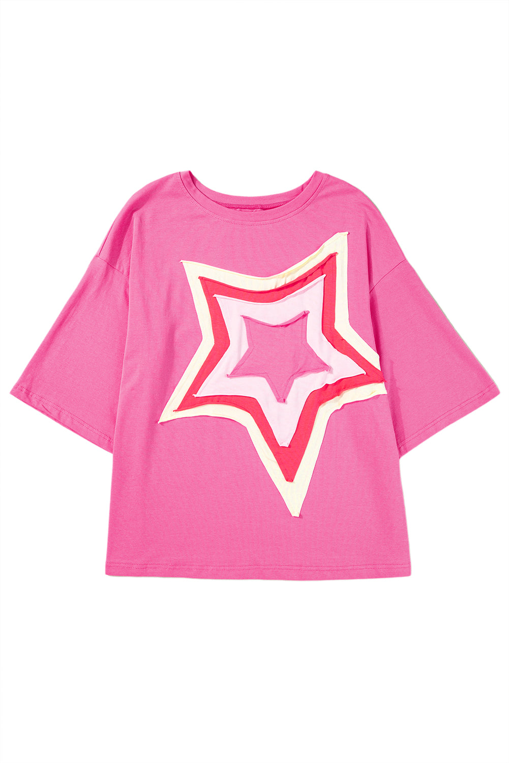 Moonlight Jade Colorblock Star Patched Half Sleeve Oversized Tee