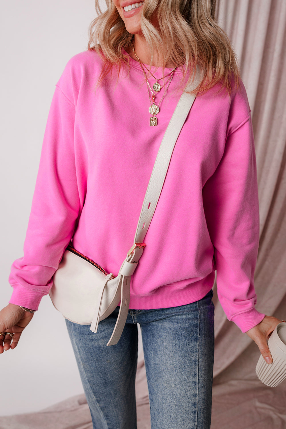 Meadow Mauve Solid Fleece Lined Drop Shoulder Terry Sweatshirt