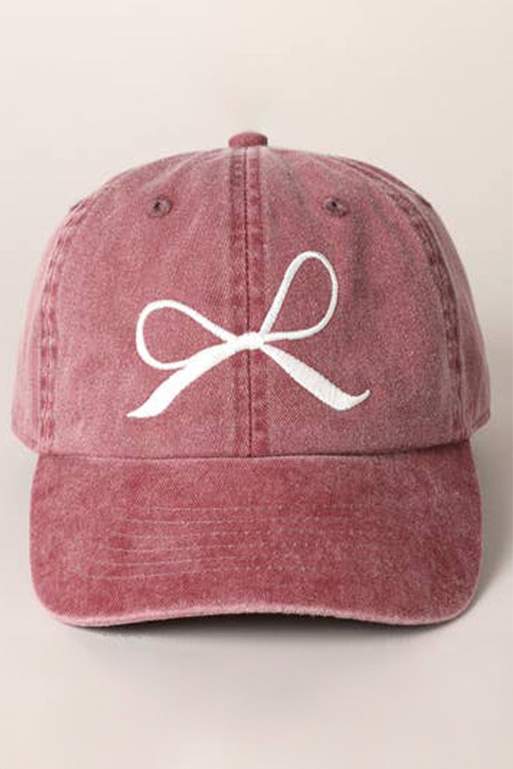 Rose Pink Embroidered Bow Knot Denim Baseball Cap