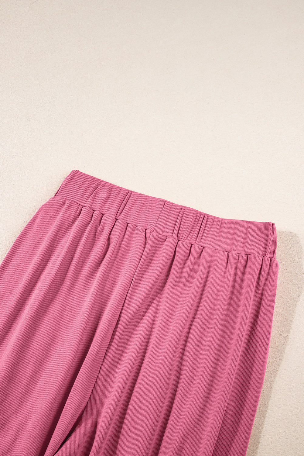 Pink Textured Sleeveless Crop Top and Wide Leg Pants Outfit