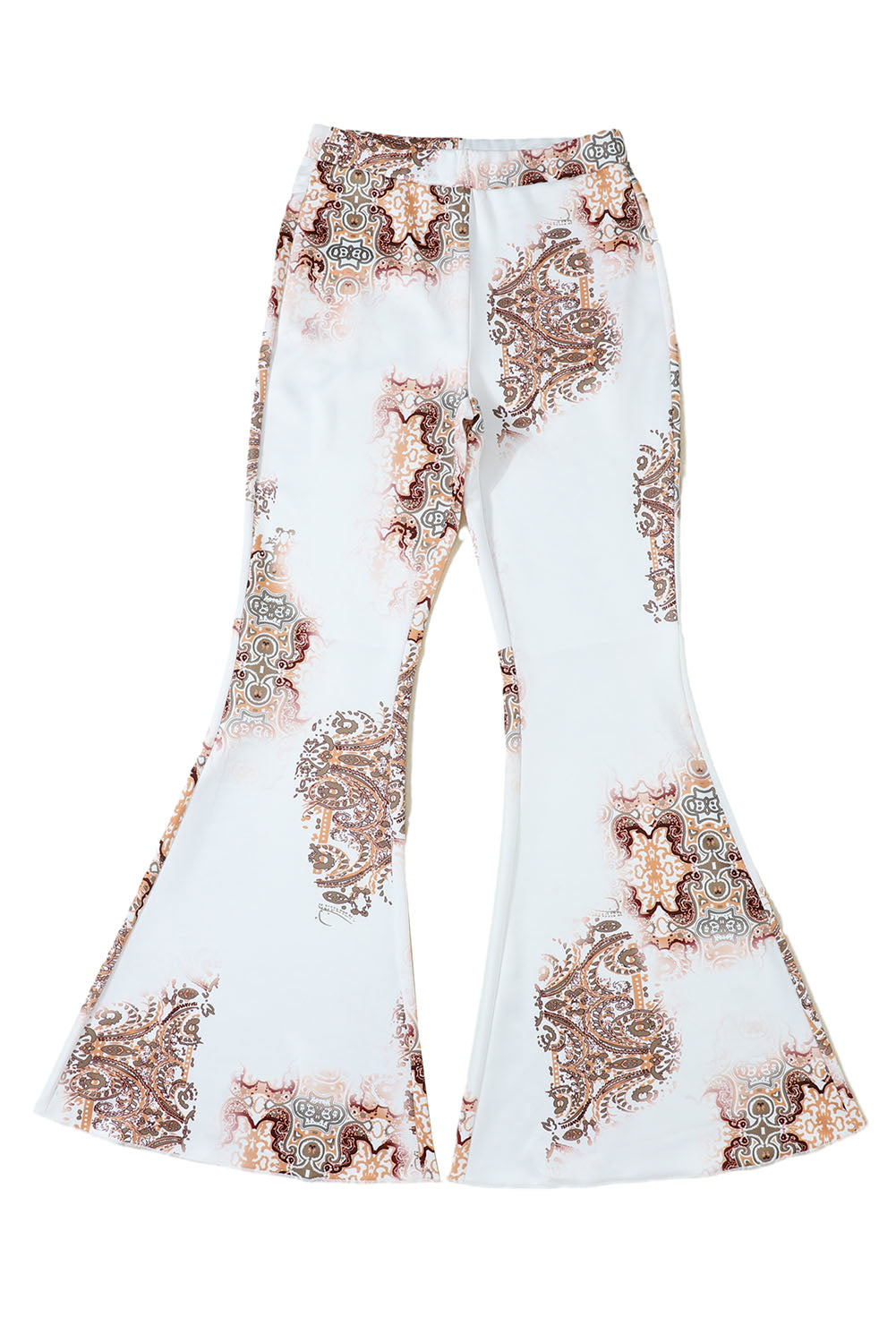 White Western Vintage Print High Waist Bell Pants