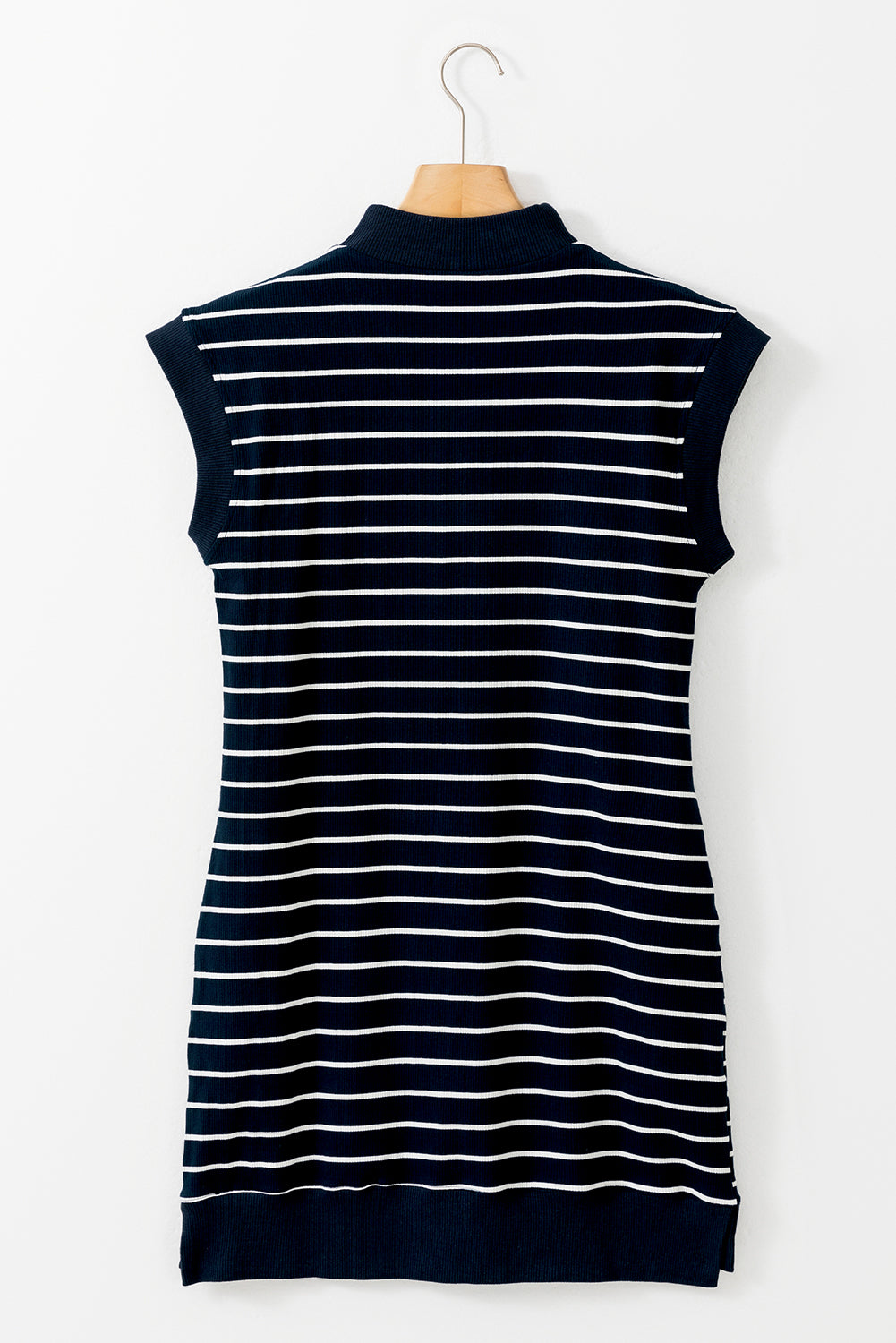 Navy Blue Quarter Zip Collared Cap Sleeve Mini Dress