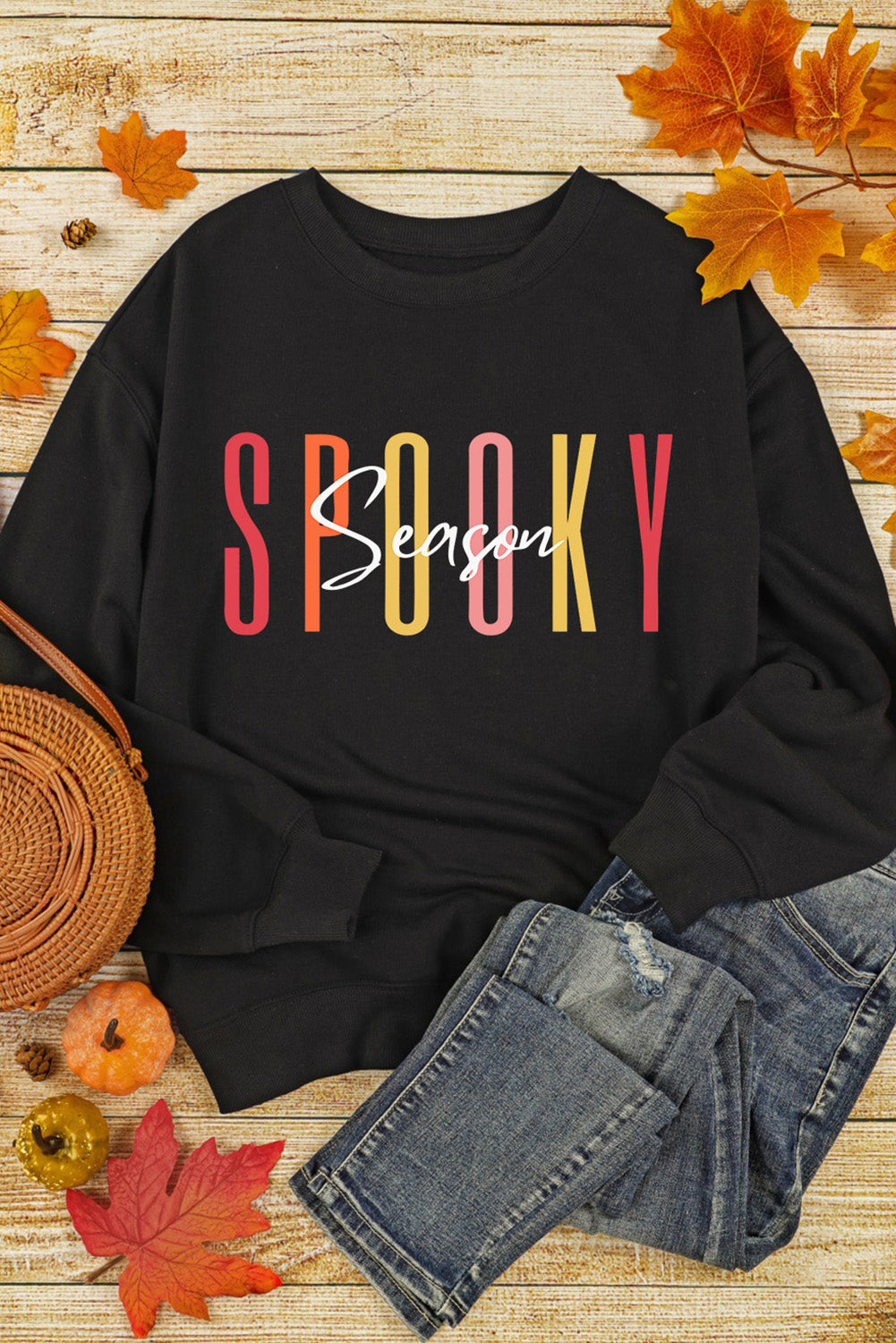 Black Spooky Season Halloween Fashion Graphic Sweatshirt