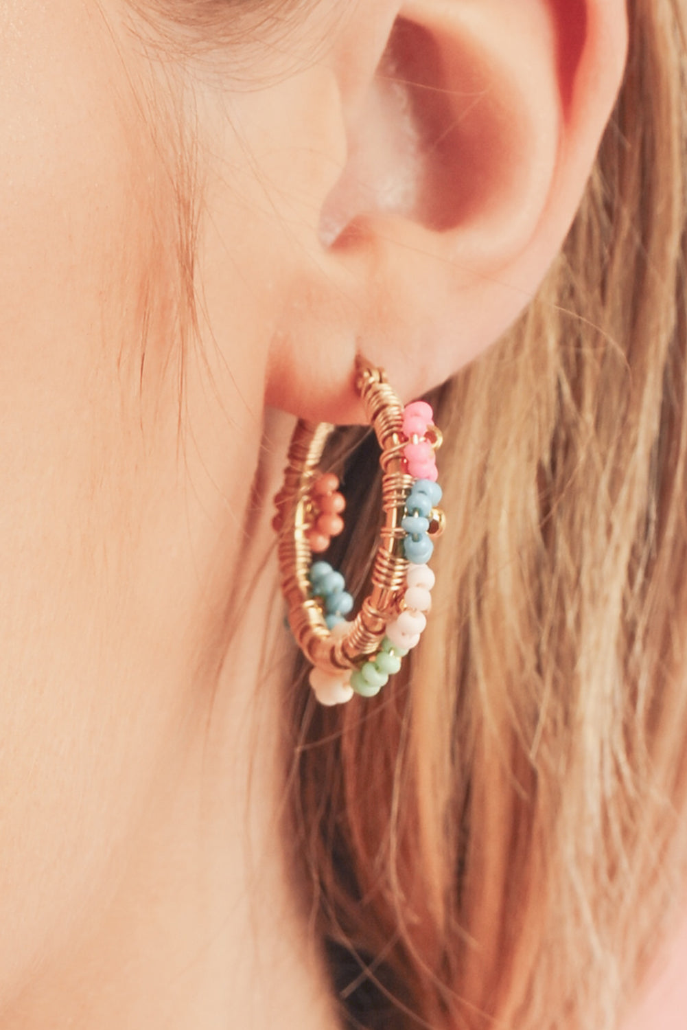 Pink Colorful Flower Hoop Earrings