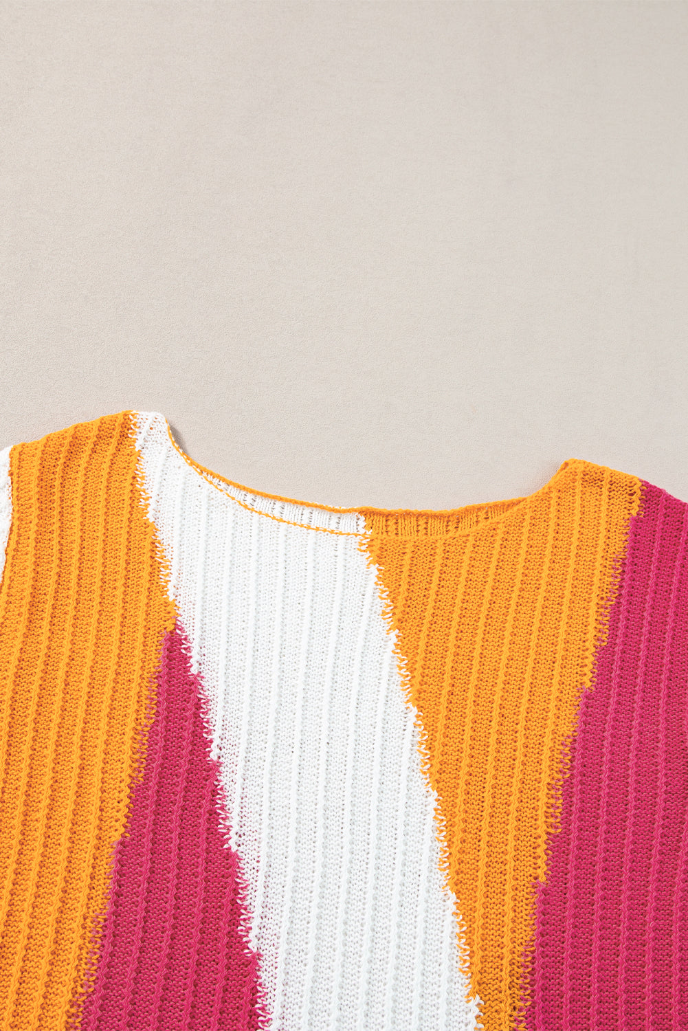 Orange Knit Colorblock Short Sleeve Sweater